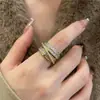 Anillo elegante y lujoso de estilo francés con múltiples capas de circonita brillante para el dedo índice, versátil para ir al trabajo, diseño de cruz vintage, exquisito anillo abierto