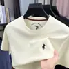 Camiseta de manga corta para hombre de algodón de fibra larga de doble cara de 230 g, nuevo modelo de verano 2026, cuello redondo, logo de caballo bordado, camiseta de manga corta transpirable para hombre