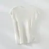 26º Verano Nuevo Top de Punto Texturizado Plisado de Manga Corta con Cuello Redondo Adelgazante Transpirable Fresco Camiseta de Manga Acampanada