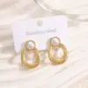 Pendientes de acero inoxidable chapados en oro de moda transfronteriza con acabado brillante, estilo vacacional de verano en la playa del océano, tachuelas de estrella de mar y concha