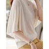 Atacado Direto da Fábrica em Estoque Blusa de Tricô de Seda Gelada para Mulheres, Manga Curta Texturizada, Elegante, Rejuvenescedora, Caimento Solto, Camiseta de Manga Morcego Emagrecedora