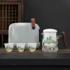 Conjunto de Chá Kung Fu de Viagem Bule de Chá de Vidro Xícara de Chá Bolsa Portátil Xícara Rápida de Cerâmica Outdoor Uma Panela Três Copos