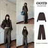 Chamarra sudadera color café para mujer, estilo coreano ootd de otoño, conjunto de sudadera relajado, atuendo completo súper popular estilo americano 2026