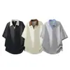 Camiseta Falsa de Duas Peças com Costura em Cor Contrastante e Decote V para Homens 2026 Verão Novo Estilo College Estilo Jovem Gola Lapela Camisa Polo Top