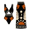 Traje de baño retro de una pieza europeo y americano para mujer, conjunto de falda de gasa con corbata y escote en V profundo, popular en Amazon, estampado floral al por mayor