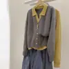 Suéter de Punto de Contraste de Dos Piezas Falsas Holgado Estilo Perezoso Otoño e Invierno Nuevo Elegante Chaqueta Suéter Gris Estilo Chanel
