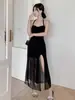 Vestido halter puramente seductor para mujer, nuevo estilo de verano, ajustado, que ciñe la cintura, sexy, con abertura, vestido largo de malla para mujer