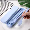 Trigo palha louça Chopsticks garfo colher três peças presente plástico portátil viagem pauzinhos garfo colher de louça conjunto