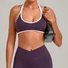 Sujetador Deportivo QiuSha con Cuello Halter y Almohadillas en el Pecho, Cuello en U, Color de Contraste, Top Deportivo para Fitness Pilates Entrenamiento 4583