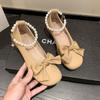 Zapatos Planos Mary Jane de Cuero Pequeños con Lazo Dulce Dopamina Chica Verano 2024 Nuevos de Combinar Fácil Estilo Hada Zapatos de Una Sola Capa