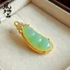 Nuevo Colgante Multicolor con Incrustaciones de Diamantes en Forma de Frijol, Colgante de la Fortuna de Jade con Incrustaciones Doradas Vintage, Joyería Disponible al por Mayor