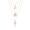Collar con colgante de ágata de columna hexagonal, luna hueca, collar multicapa para mujer, collar de clavícula multicapa con estrella de cinco puntas para mujer