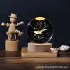 Bola de Cristal Esculpida em 3D Transfronteiriça Luminosa Luz Noturna Sistema Solar Suporte de Lâmpada de Madeira Maciça Enfeites Luz Noturna Quente Presente