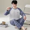 Novo Pijama Masculino Primavera e Outono Algodão Puro Manga Longa Estilo Coreano Esportivo Pode Ser Usado Fora Todo Algodão Tamanho Grande Conjunto de Roupa para Casa