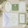 Set de invitaciones de boda en lujoso papel hecho a mano color verde bosque, con papel de algodón de borde deshilachado, adecuado para fiestas de compromiso