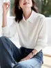 Camisa Branca com Renda para Mulheres, Manga Longa, Novo Estilo Primavera 2026, Novo Top Estilo Chinês, Camisa Feminina de Algodão Puro com Gola
