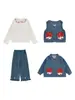 Conjunto lindo de Wulibu para niñas con temática de bosque para niños en otoño, que consta de un suave chaleco de mezclilla, chaqueta, camisa y jeans.