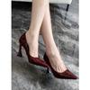 Tacones Rojos Borgoña de Comercio Exterior de Moda para Mujer, Punta Fina Boca Baja Modelo Sexy Tacones Altos Zapatos de Salón para Mujer