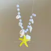 Praia Linda! Colar de Concha de Estrela-do-Mar com Pérolas de Dopamina, Estilo Doce de Férias de Verão, Corrente para Clavícula de Sessão de Fotos Nichada
