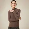 Suéter de punto acanalado de cuello medio alto, nuevo para otoño e invierno, 100% cachemira pura para mujer, holgado y favorecedor, jersey de manga larga