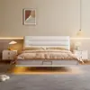 Atacado do Fabricante Cama de Tecido Estilo Italiano Luxo Leve Três-Resistente Tecnologia Sem Lavagem Tecido Cama de Casal Malha Couro Artístico Cama de Couro