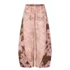 Pantalones anchos holgados y fluidos con estampado de letras retro americano y estampado de leopardo en color gris para mujer, estilo callejero