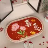 Tapete de chão oval vermelho para casamento, espessado, absorvente de água, à prova de poeira, tapete de entrada para casa nova, tapete festivo, PVC antiderrapante feito sob medida
