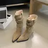 Botas de moda Chuyuji elegantes y versátiles de punta para mujer, nueva colección de otoño, botas elegantes de ajuste ceñido, botines de ante con estampado de leopardo