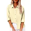 Otoño 2025 Ebay Amazon Aliexpress Estilo Europeo y Americano Holgado Color Sólido Solapa Botón Manga Larga Algodón Lino Top para Mujer
