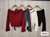 Estilo Coreano Cuello de un solo hombro Diseño de hombros descubiertos Punto para Mujer Otoño e Invierno Sexy Spice Girls Ajustado Adelgazante Reductor de Edad Top de Manga Larga