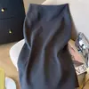 Saia de lã em linha A para mulheres, nova coleção outono/inverno 2026, elegante, cintura alta, fenda, comprimento médio, saia de um passo, justa ao corpo, corte reto