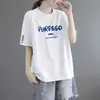 Camiseta de Manga Corta para Mujer, Moda y Tendencia Verano Nuevo Estilo, Corte Holgado, Adelgazante, Versátil, Estampada, Estilo Coreano, Top Simple de Cuello Redondo, Ins