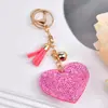 Nuevo Estilo Chanel Corazón de Melocotón Pedrería Cuero Llavero Borla Colgante Llavero Corea del Sur Franela Diamante Llavero