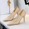 Zapatos de Tacón Ultra Alto de Malla de Encaje Sexy Estilo Europeo y Americano 1963-7 para Mujer, Zapatos de Stiletto de Punta Fina y Boca Baja de Gama Alta para Club Nocturno para Mujer
