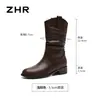 Botas ZHR blancas de suela gruesa hasta la pantorrilla para mujer, nueva colección otoño 2026, diseño plisado y fruncido, corte en V, botas de moda retro