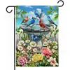 Bandeiras de Jardim Florais e com Tema de Pássaros Mais Vendidas no Exterior, Bandeiras de Jardim de Linho Dupla Face com Estampa Floral e de Pássaros para Decoração de Jardim Transfronteiriça Atacado