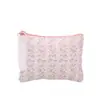 Bolsa de Maquillaje Acolchada Floral Estilo Pastoral con Relleno de Algodón, Borde de Encaje, Monedero, para Labiales y Artículos Varios, Bolso de Mano de Tela para Mujer