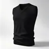Colete de Tricô Masculino Gola V de Outono, Colete Suéter Liso Sem Mangas, Colete de Lã Pulôver Casual, Camada Base