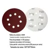 Disco Lixa Lixa 5 Polegadas 8 Furos Vermelho Areia Flocagem Polimento a Seco Verso Autoadesivo Veludo 125mm Folha de Lixa Lixa