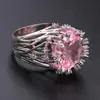 Sanjie desea el anillo de cristal rosa incrustado más vendido, nuevo, anillo de diamante con forma de rama exagerada creativa para mujer, estilo europeo y americano