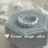 Anillo de Plata S925 Sterling Silver Elegante y con Estilo Coreano Estilo Ins Anillo de Empalme con Zirconita Azul Cepillada en Forma de Corazón Versátil y de Alta Gama