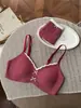 6890 Vermelho Morango Listrado Estilo Coreano Roupa Íntima Listrada Sutiã Sem Fio Alças Ajustáveis Conjunto Para Meninas Com Bojo Fixo