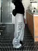 Pantalones Anchos con Estampado de Letras Estilo Streetwear Americano para Mujer, Pantalones Deportivos Sueltos con Cordón, Pantalones Casuales, Pantalones Largos Grises