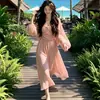 Conjunto Estilo Doce de Feriado, Vestido Plissado de Renda Rosa, Conjunto Duas Peças Elegante em Formato de Guarda-Chuva para Primavera e Verão Feminino, Transfronteiriço