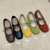 Zapatos Mary Jane Redondos Plisados Estilo Retro con Lazo Zapatos de Ballet para Mujer Estilo Coreano Versátiles Cómodos Versátiles Zapatos de Suela Blanda