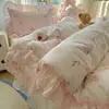 Conjunto de Roupa de Cama Renda Estilo Coreano Classe A com Saia de Cama Franzida, Capa de Edredom Macia Amiga da Pele, Lençol de Cama Anti-Pilling 1