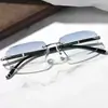 Óculos de leitura fotocromáticos sem aro, corte a laser, com diamantes, para uso transfronteiriço, anti-luz azul, anti-fadiga, para meia-idade e idosos, unissex