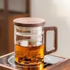 Taza de Separación de Té y Agua con Mango de Nogal Tapa de Madera Taza de Té Nueva Taza de Té Verde China Nueva Oficina Taza de Tres Piezas Set de Té