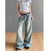 Jeans de Rayas Lavados Retro Americanos para Mujer, Pantalones Acampanados Slim Rotos de Verano, Lavados Americanos High Street Harajuku