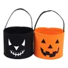 Cubo de Almacenamiento de Fieltro de Calabaza de Halloween Gran Capacidad Dibujo Animado Cubo de Mano Bolsa para Guardar Dulces de Fiesta Infantil Pascua